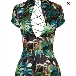 Floral sexy summer dress; tie back detail